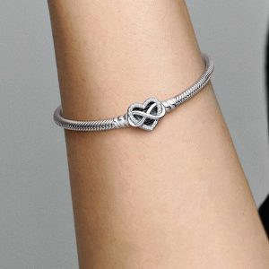 Pandora Moments Sparkling Infinity Heart Clasp Snake Chain Bracelet Sterling silver