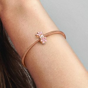 Pink Daisy Spacer Clip Charm 14k rose gold plating