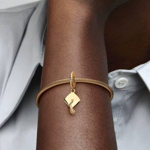 Graduation Cap Dangle Charm 14k gold plating