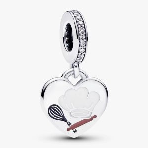 Engravable Baking Tools Heart Dangle Charm Sterling silver