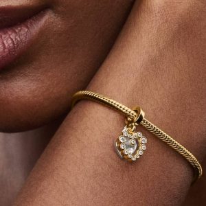 Sparkling Heart Double Dangle Charm Sterling silver, 14k gold plating