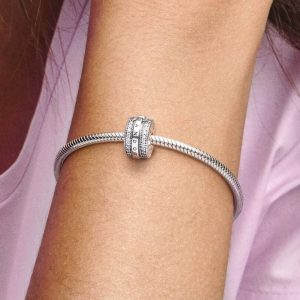 FINAL SALE - Sparkling Pav?? Lines & Logo Clip Charm Sterling silver