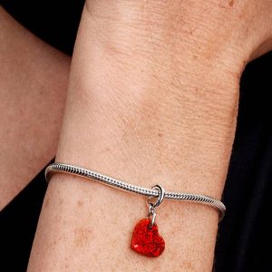 FINAL SALE - Opalescent Red Heart Dangle Charm Sterling silver