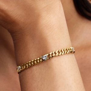 Heart Cuban Chain Bracelet 14k gold plating