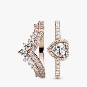 Heart of Rose Princess Wishbone Stacking Ring Set 2 Quantity