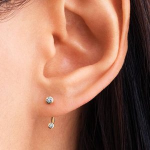 Pandora Era Bezel Lab-Grown Diamond Ear Jacket Stud Earrings 0.10 ct TW, 14k gold