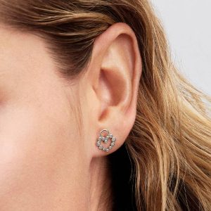 Sparkling Heart Padlock Stud Earrings Sterling silver