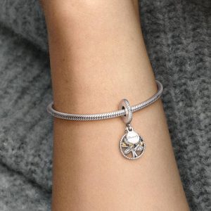 Sparkling Family Tree Dangle Charm 14k gold, Sterling silver