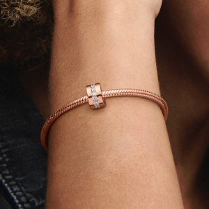 Sparkling Row Spacer Charm 14k rose gold plating