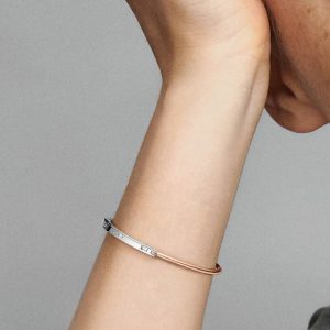FINAL SALE - Pandora Signature Two-tone I-D Pav?? Bangle Sterling silver, 14k rose gold plating