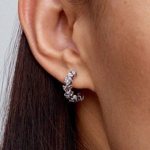 FINAL SALE - Sparkling Hearts Open Hoop Earrings Sterling silver