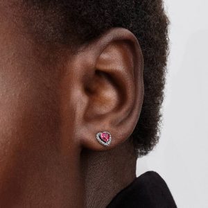 Elevated Red Heart Stud Earrings Sterling silver