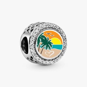 Engravable Beach Heart Scene Charm Sterling silver