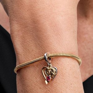 Engravable Heart & Arrow Double Dangle Charm Sterling silver, 14k gold plating