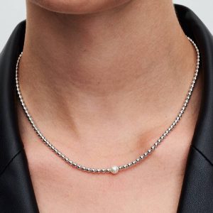 FINAL SALE - Treated Freshwater Cultured Pearl & Beads Collier Necklace Sterling silver