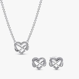 Sparkling Infinity Heart Necklace Set 2 Quantity