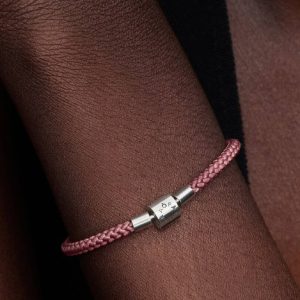 Shimmering Pink Cord Bracelet Sterling silver