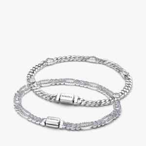 His and Hers Cuban Chain Heart and Oval Bracelet Set 2 Quantity