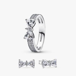 Sparkling Bow Double Ring Set 2 Quantity