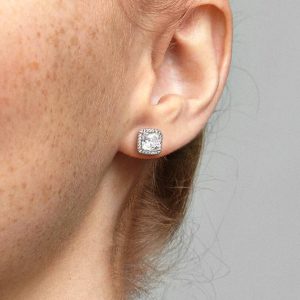 Square Sparkle Halo Stud Earrings Sterling silver