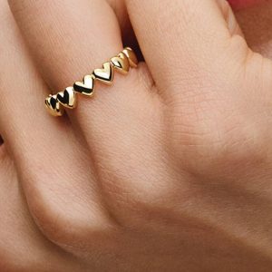 Row of Hearts Ring 14k gold plating