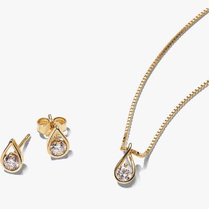 Pandora Infinite Lab-grown Diamond Necklace and Earrings Set 0.75 carat tw 14k Gold 2 Quantity