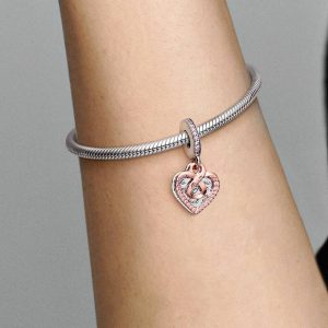 FINAL SALE - Two-tone Infinity Heart Double Dangle Charm Sterling silver, 14k rose gold plating