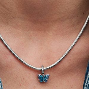 Blue Murano Glass Butterfly Dangle Charm Sterling silver