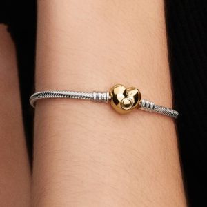 Heart Clasp Snake Chain Bracelet Sterling silver, 14k gold plating