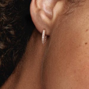 Pav?? Heart Hoop Earrings 14k rose gold plating