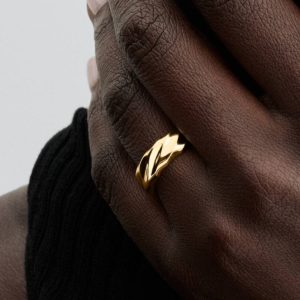 Rippled Wide Band Ring 14k gold plating