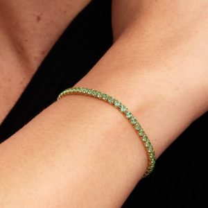Sparkling Green Tennis Bracelet 14k gold plating