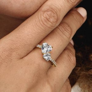 Double Heart Sparkling Ring 14k gold plating
