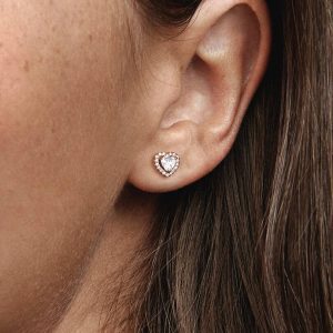 Sparkling Elevated Heart Stud Earrings 14k rose gold plating