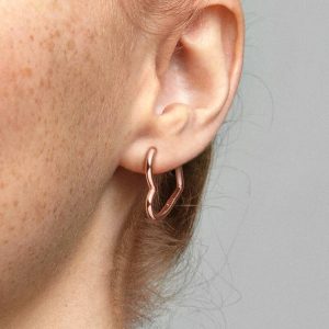 Asymmetrical Heart Hoop Earrings 14k rose gold plating