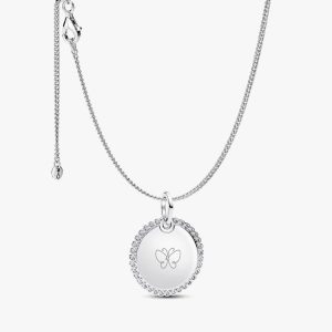 Engravable Sparkling Round Tag Pendant Necklace 2 Quantity