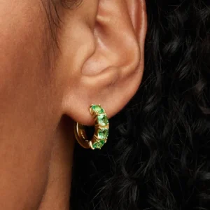 Green Hoop Earrings 14k gold plating