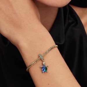 Sea Turtle Murano Glass Dangle Charm 14k gold plating