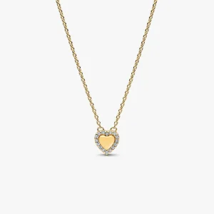 Engravable Heart Halo Collier Necklace 14k gold plating
