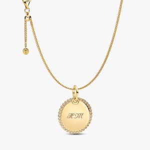 Engravable Sparkling Round Tag Pendant Necklace 2 Quantity