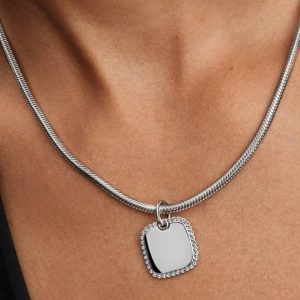 Engravable Square Tag Pendant Sterling silver