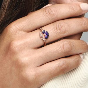 FINAL SALE - Deep Purple Pansy Flower Ring 14k rose gold plating