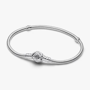 Pandora Moments Rose in Bloom Clasp Snake Chain Bracelet Sterling silver