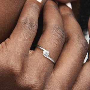 Clear Tilted Heart Solitaire Ring Sterling silver