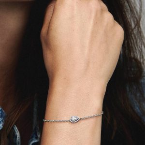 FINAL SALE - Sparkling Pear Halo Chain Bracelet Sterling silver