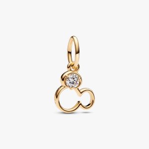 Disney Mickey Mouse Silhouette Lab-Grown Diamond Dangle Charm 0.15 ct TW, 14k gold