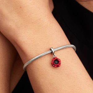 Red Flower Dangle Charm Sterling silver