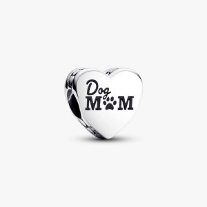 Engravable Dog Mom Heart Charm Sterling silver