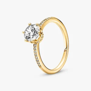 Clear Sparkling Crown Solitaire Ring 14k gold plating