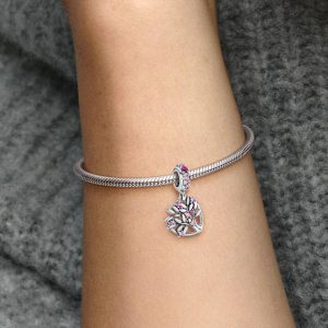 Pink Heart Family Tree Dangle Charm Sterling silver